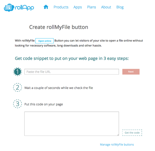 rollApp profile section for creating a rollMyFile button